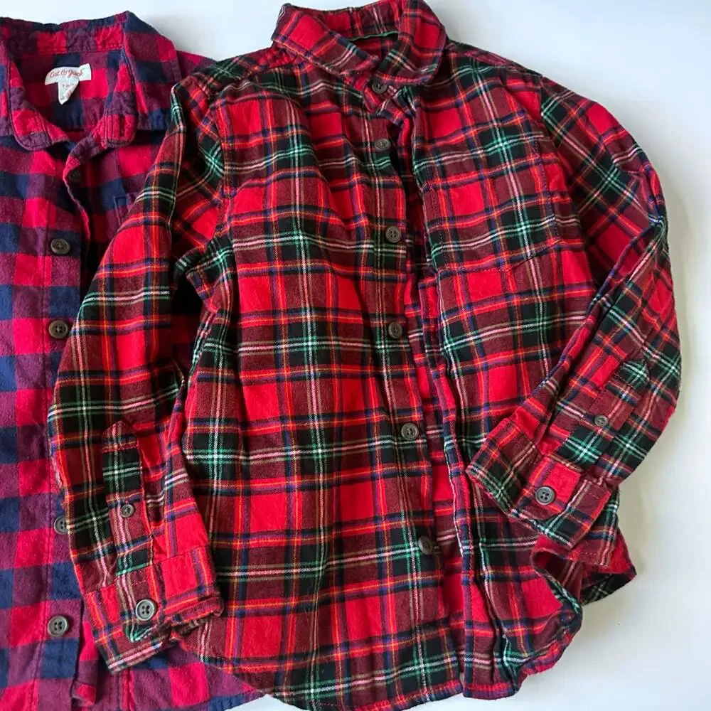 Cat & Jack Plaid Holiday Dress Shirt Bundle - Size Small